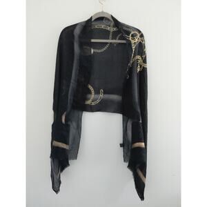 GUESS Scarf Shawl Black Gold Logo Wrap Lightweight Luxury ITALY Countryside VTG